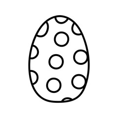 One easter egg with black ornament of circles, balls, dots on white background. Simple Spring holiday symbols