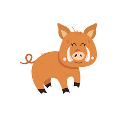 Cute illustration of a wild boar on a white background, vector illustration