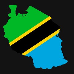 Obraz premium Tanzania map silhouette with flag on black background