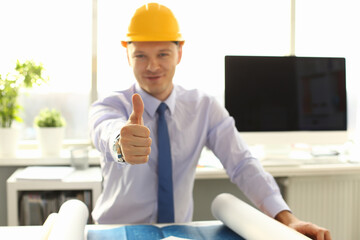 Male Architect Worker Thumb Up in Office Workplace