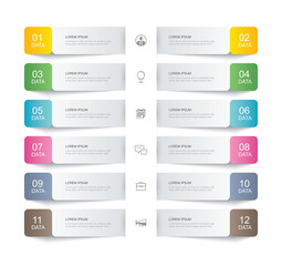 12 data infographics tab paper thin line index template. Vector illustration abstract background. Can be used for workflow layout, business step, banner, web design.