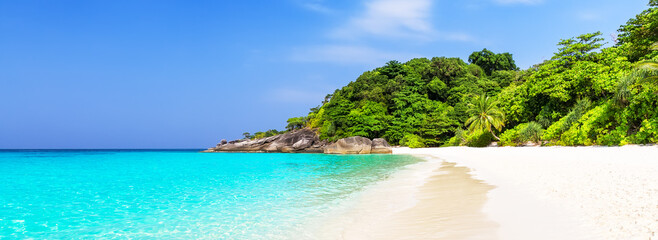 Panorama of beautiful beach and blue sky in Similan islands, Thailand.