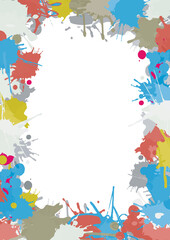 Colorful Splatters frame.
Illustration of ink splashes background. Vector available.