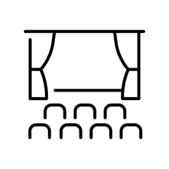 Outline cinema hall monochrome simple icon vector cinematography auditorium with stage seat chair