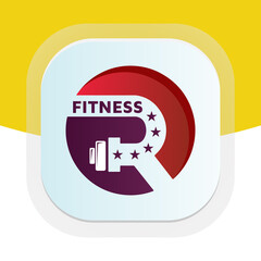 Letter R with dumbbell icon. Physical fitness vector logo design.