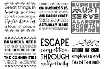 Set of Calligraphy Quotes Sayings for print about Money business, success and finances