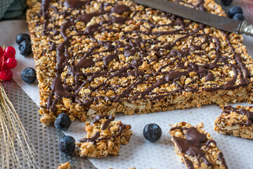 Homemade Protein Bar on a baking sheet