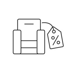 Furniture store sale linear icon. Home furnishings. Interior design. Silhouette symbol on white space. Vector isolated illustration. Editable stroke