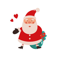 Vector illustration of cute Santa Claus mascot or character isolated on white background. Flat style