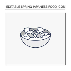 Takenoko line icon. Edible bamboo shoots on bowl. Traditional dish.Spring Japanese food concept. Isolated vector illustration.Editable stroke