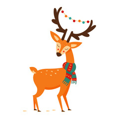 Cute deer with antlers, vector illustration. Drawing in a cartoon style
