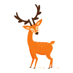 Cute deer with antlers, vector illustration. Drawing in a cartoon style