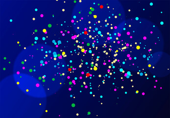 Bright festive background. Colored circles on a blue background. Confetti.