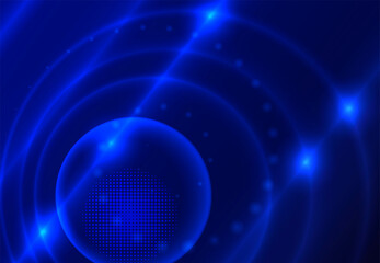 Abstract futuristic background. Glowing circles
 and lines on a blue background.