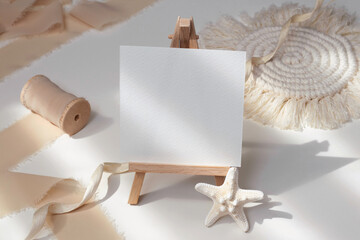 Table number card mockup on easel