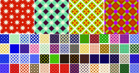 60 Universal different geometric seamless patterns. Endless vector texture can be used for wrapping wallpaper, pattern fills, web background,surface textures. Set of colorful ornaments.