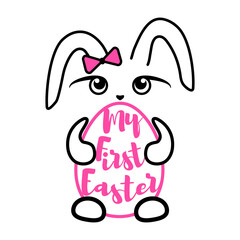 My First Easter Baby Girl Bunny isolated on white background. Vector illustration. First Easter Egg Hunt.