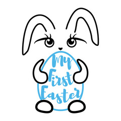 My First Easter Baby Boy Bunny isolated on white background. Vector illustration. First Easter Egg Hunt.