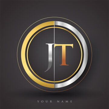 JT Letter logo in a circle, gold and silver colored. Vector design template elements for your business or company identity.