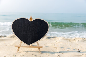 Chalkboard heart shape with a wooden frame Blank Chalk board  heart shape for write text, message...