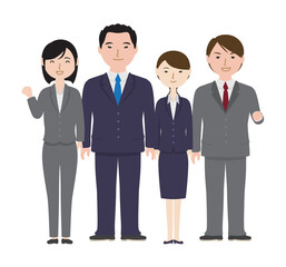 和気あいあいと並ぶ新入社員たち