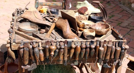 Italy, Tuscany: Old cobbler tools.