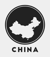 China icon. Round logo with country map and title. Stylish China badge with map. Vector illustration.