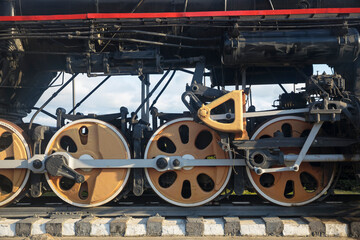 Wheels of an old Soviet steam locomotive