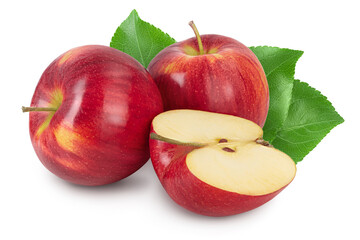 Red apple with half isolated on white background with clipping path and full depth of field