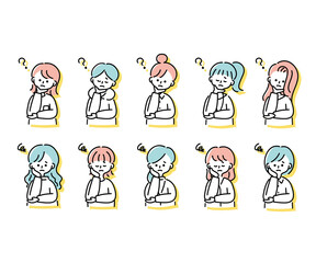 考え込むいろいろな女性