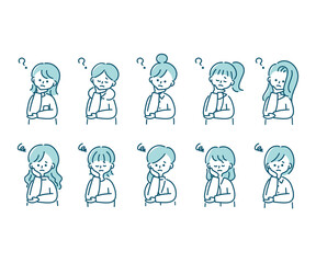 考え込むいろいろな女性