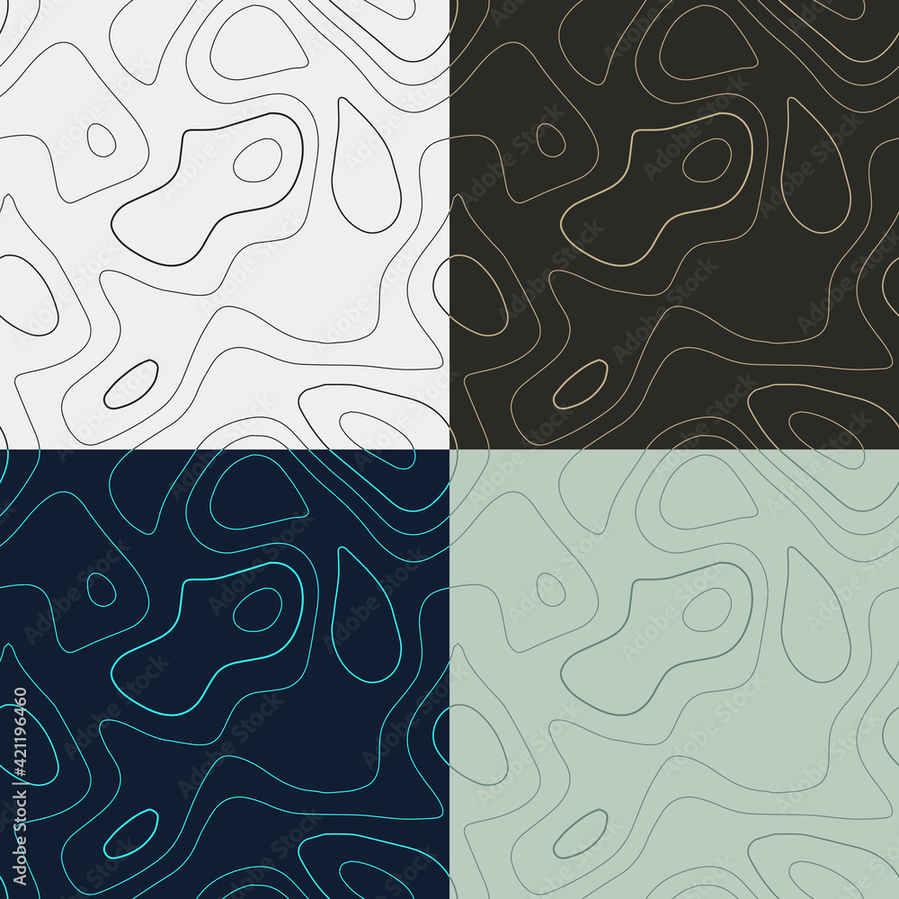Poster topography patterns. seamless elevation map tiles. awesome isoline background. charming tileable pat