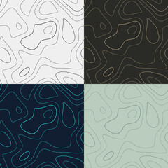 Topography patterns. Seamless elevation map tiles. Awesome isoline background. Charming tileable patterns. Vector illustration.