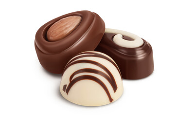 Chocolate candy isolated on white background with clipping path and full depth of field