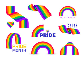 Set of rainbow icon. LGBT related symbol in rainbow colors. Gay Pride. rainbow community Pride Month. Logo design Love, freedom symbol. Vector illustration. Isolated on white background.