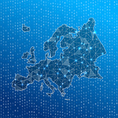 Network map of Europe. Continent digital connections map. Technology, internet, network, telecommunication concept. Vector illustration.