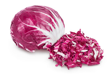 Fresh red radicchio salad isolated on white background with clipping path and full depth of field