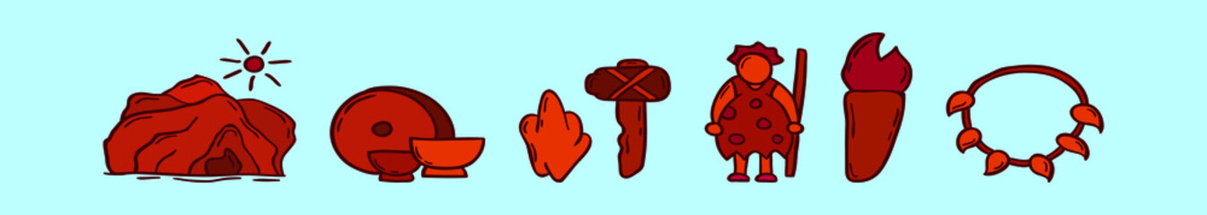 set of caveman cartoon icon design template with various models. vector illustration isolated on blue background