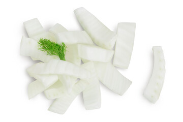 fresh fennel bulb slices isolated on white background with clipping path. Top view. Flat lay