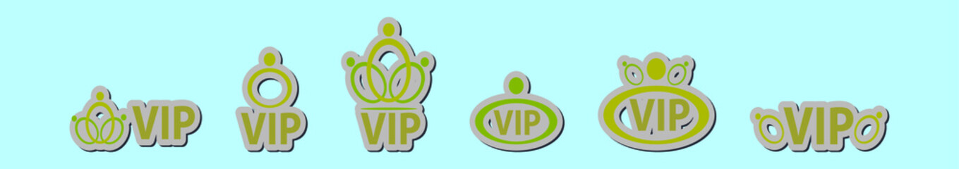 set of vip logo cartoon icon design template with various models. vector illustration isolated on blue background