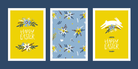Naklejka premium Set of easter greeting cards with handwritten holiday wishes.