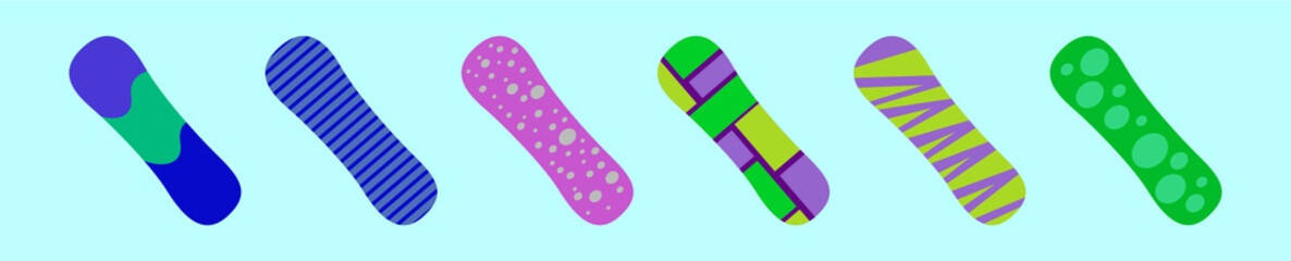 set of snowboard cartoon icon design template with various models. vector illustration isolated on blue background