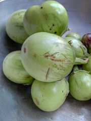 fresh green brinjals.