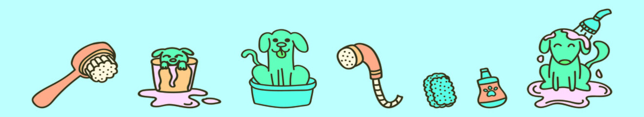 set of dog washing cartoon icon design template with various models. vector illustration isolated on blue background