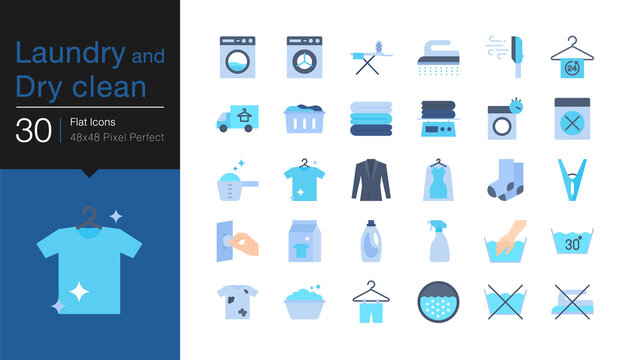 Laundry and Dry clean icons. Flat design.