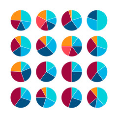 Infographic pie graph set. Vector illustration. Colorful diagram collection with sections or steps.