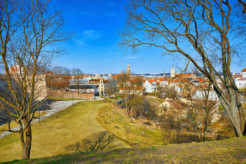 View of Vilnius from the hill of the Bastion of the Vilnius City Wall.