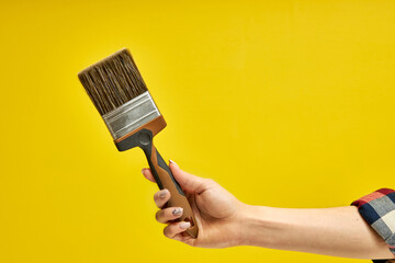 cropped caucasian male hand e holding a new unused small brush