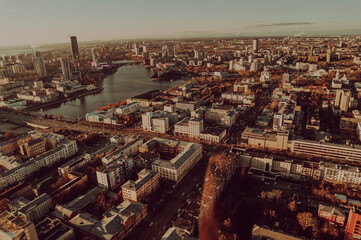 A top view of the city of Yekaterinburg, Russia, shot on a bright sunny day.