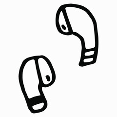 Doodle hand drawn headphones.Black and white illustration.Vector illustration.